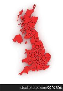 Three-dimensional map of Great Britain on white isolated background. 3d