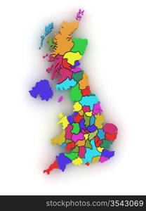 Three-dimensional map of Great Britain on white isolated background. 3d