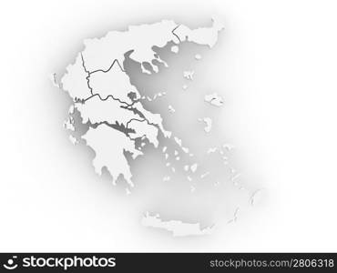 Three-dimensional map of Greece on white isolated background. 3d