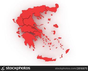 Three-dimensional map of Greece on white isolated background. 3d