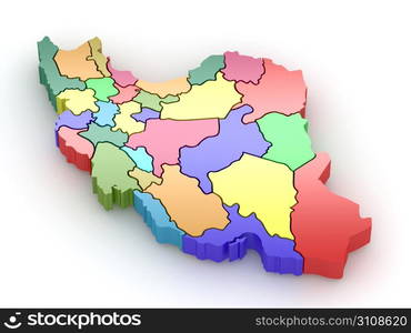 Three-dimensional map of Iran on white isolated background. 3d