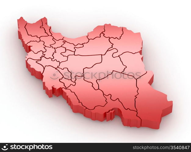 Three-dimensional map of Iran on white isolated background. 3d