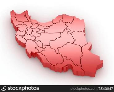 Three-dimensional map of Iran on white isolated background. 3d