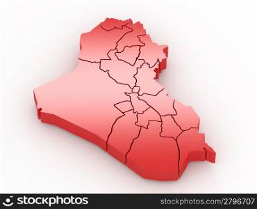 Three-dimensional map of Iraq on white isolated background. 3d