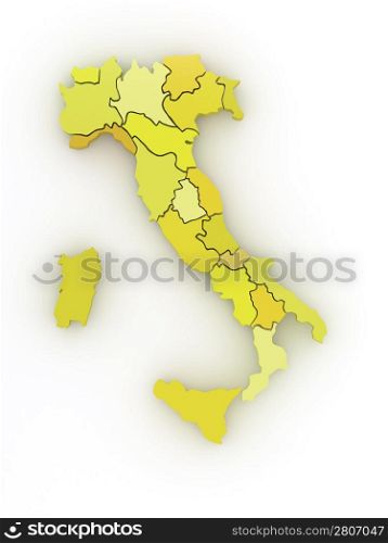 Three-dimensional map of Italy on white isolated background. 3d