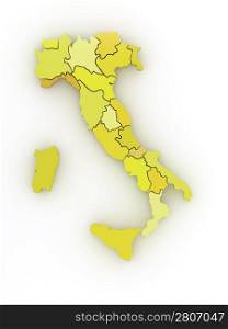 Three-dimensional map of Italy on white isolated background. 3d
