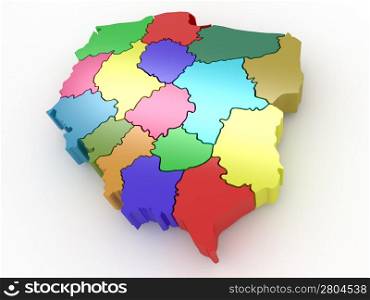 Three-dimensional map of Poland on white isolated background. 3d
