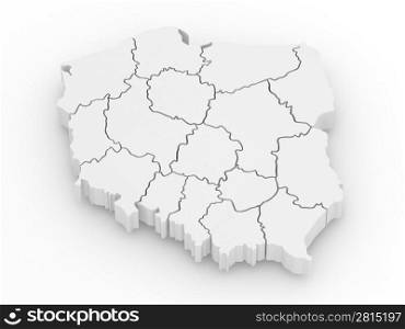 Three-dimensional map of Poland on white isolated background. 3d