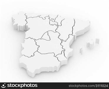 Three-dimensional map of Spain on white isolated background. 3d