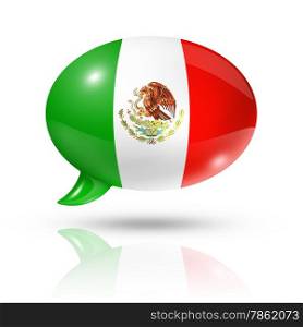 three dimensional Mexico flag in a speech bubble isolated on white with clipping path. Mexican flag speech bubble