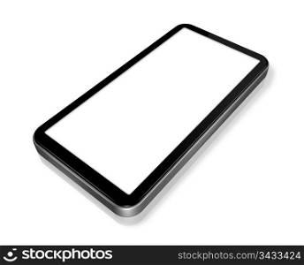 three dimensional mobile phone isolated on white whith 2 clipping paths for screen and global scene. mobile phone