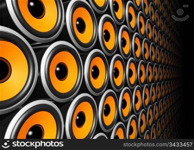 three dimensional orange speakers wall. orange speakers wall
