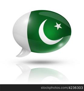 three dimensional Pakistan flag in a speech bubble isolated on white with clipping path. Pakistani flag speech bubble