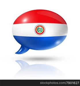 three dimensional Paraguay flag in a speech bubble isolated on white with clipping path. Paraguayan flag speech bubble