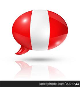 three dimensional peru flag in a speech bubble isolated on white with clipping path. peruvian flag speech bubble
