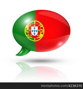 three dimensional Portugal flag in a speech bubble isolated on white with clipping path. Portuguese flag speech bubble