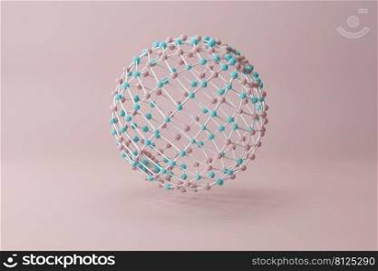 Three dimensional render of white connected spheres. 3d illustration
