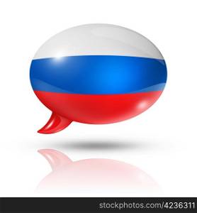 three dimensional Russia flag in a speech bubble isolated on white with clipping path. Russian flag speech bubble