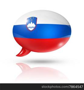 three dimensional Slovenia flag in a speech bubble isolated on white with clipping path. Slovenian flag speech bubble