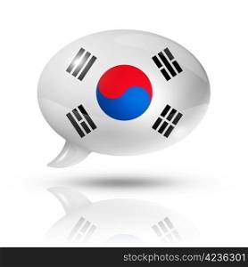 three dimensional South Korea flag in a speech bubble isolated on white with clipping path. South Korean flag speech bubble