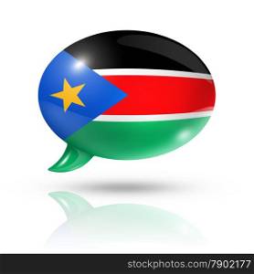 three dimensional South Sudan flag in a speech bubble isolated on white with clipping path. South Sudan flag speech bubble
