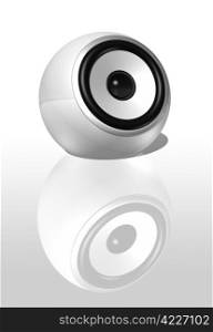 three dimensional speaker sphere isolated on white. White speaker ball