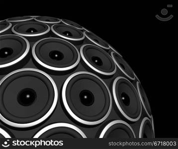 three dimensional speakers sphere isolated on black. speakers sphere