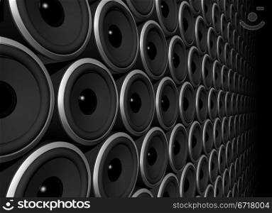 three dimensional speakers wall isolated on black. speakers sphere
