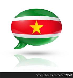 three dimensional Suriname flag in a speech bubble isolated on white with clipping path. Suriname flag speech bubble