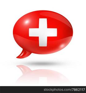 three dimensional Switzerland flag in a speech bubble isolated on white with clipping path. Swiss flag speech bubble