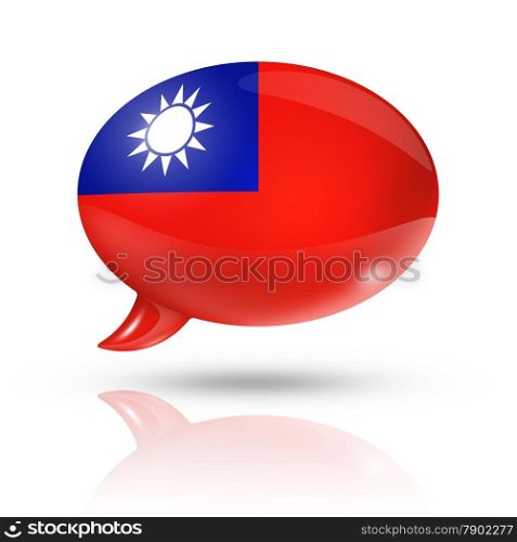 three dimensional Taiwan flag in a speech bubble isolated on white with clipping path. Taiwanese flag speech bubble