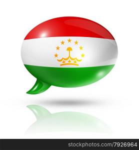 three dimensional Tajikistan flag in a speech bubble isolated on white with clipping path. Tajikistan flag speech bubble