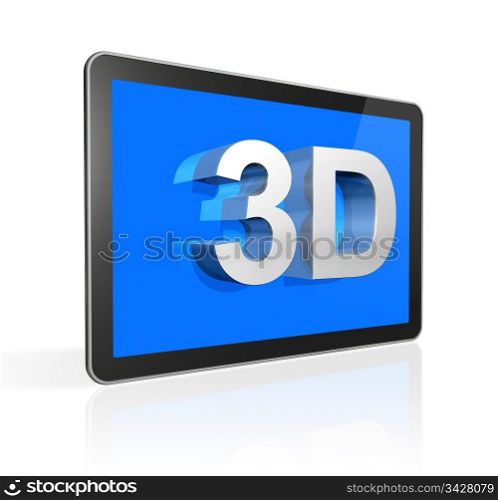 three dimensional television screen with 3D text. isolated on white with 2 clipping paths : one for global scene and one for the screen. 3D television screen with 3D text