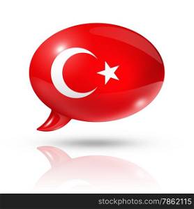 three dimensional Turkey flag in a speech bubble isolated on white with clipping path. Turkish flag speech bubble