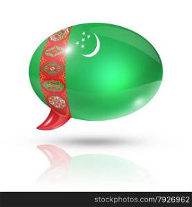three dimensional Turkmenistan flag in a speech bubble isolated on white with clipping path. Turkmenistan flag speech bubble
