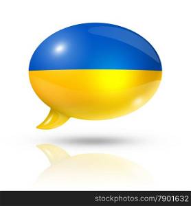 three dimensional Ukraine flag in a speech bubble isolated on white with clipping path. Ukrainian flag speech bubble