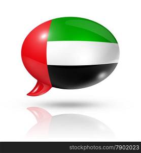 three dimensional United Arab Emirates flag in a speech bubble isolated on white with clipping path. United Arab Emirates flag speech bubble