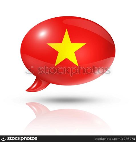 three dimensional Vietnam flag in a speech bubble isolated on white with clipping path. Vietnamese flag speech bubble