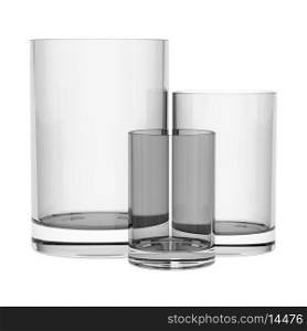 three empty glasses isolated on white background