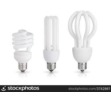 three energy saving light bulb isolated on white background