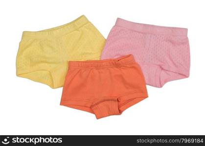 Three female underpants of different types isolated on white background