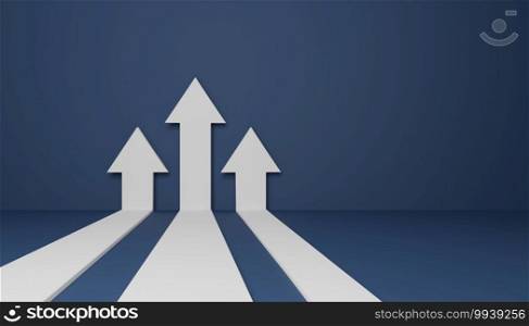 Three flat arrows rising up, concept of business target reach or successful investment, 3D rendering illustration