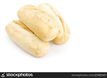 three fresh and baked white wheat bread baguette (isolated on white background)