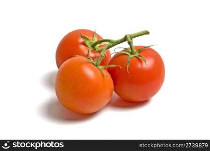 Three fresh tomatoes isolated on white background