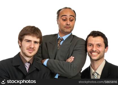 three funny business men portrait on white