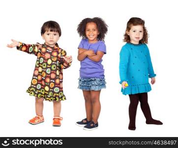 Three funny children isolated on a white background