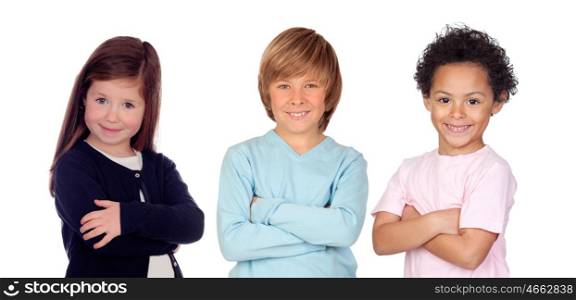 Three funny children isolated on a white background