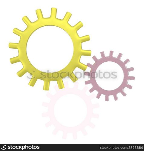 Three gear wheels isolated on white background. Minimal concept. 3d rendering. Three gear wheels isolated on white background. Minimal concept. 3d rendering.