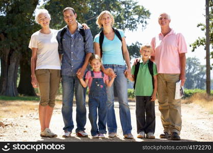 Three generation family on country walk