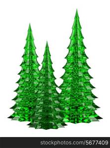 three glass christmas trees table decoration isolated on white background